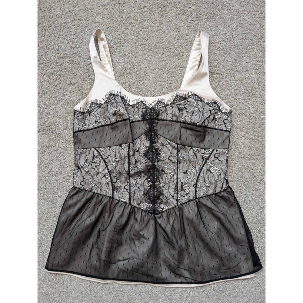 Next 735-357 Lace Peplum Camisole Women 12 Black Champagne Eyelash Lace Trim Top